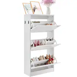 VEVOR - Shoe Cabinet with 3 Flip Drawers, Shoe Storage Cabinet for Entryway, Free Standing Shoe Storage Organizer - White