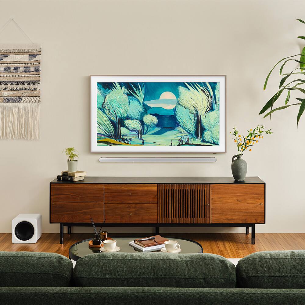 Alt View 2. Samsung - 65" The Frame QLED 4K AI Smart TV (2025) w/ Teak Bezel + Protection Bundle.