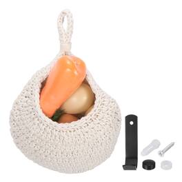 Unique Bargains - Hanging Fruit Basket Hand-Woven Wall Hanging Storage Jute Teardrop for Kitchen Garlic Potato Vegetable, Brown Size M - Beige