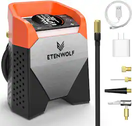ETENWOLF - Zephyr S5 Heavy-Duty Tire Inflator Portable Air Compressor, with 15600 mAh Battery - Vivid - Orange
