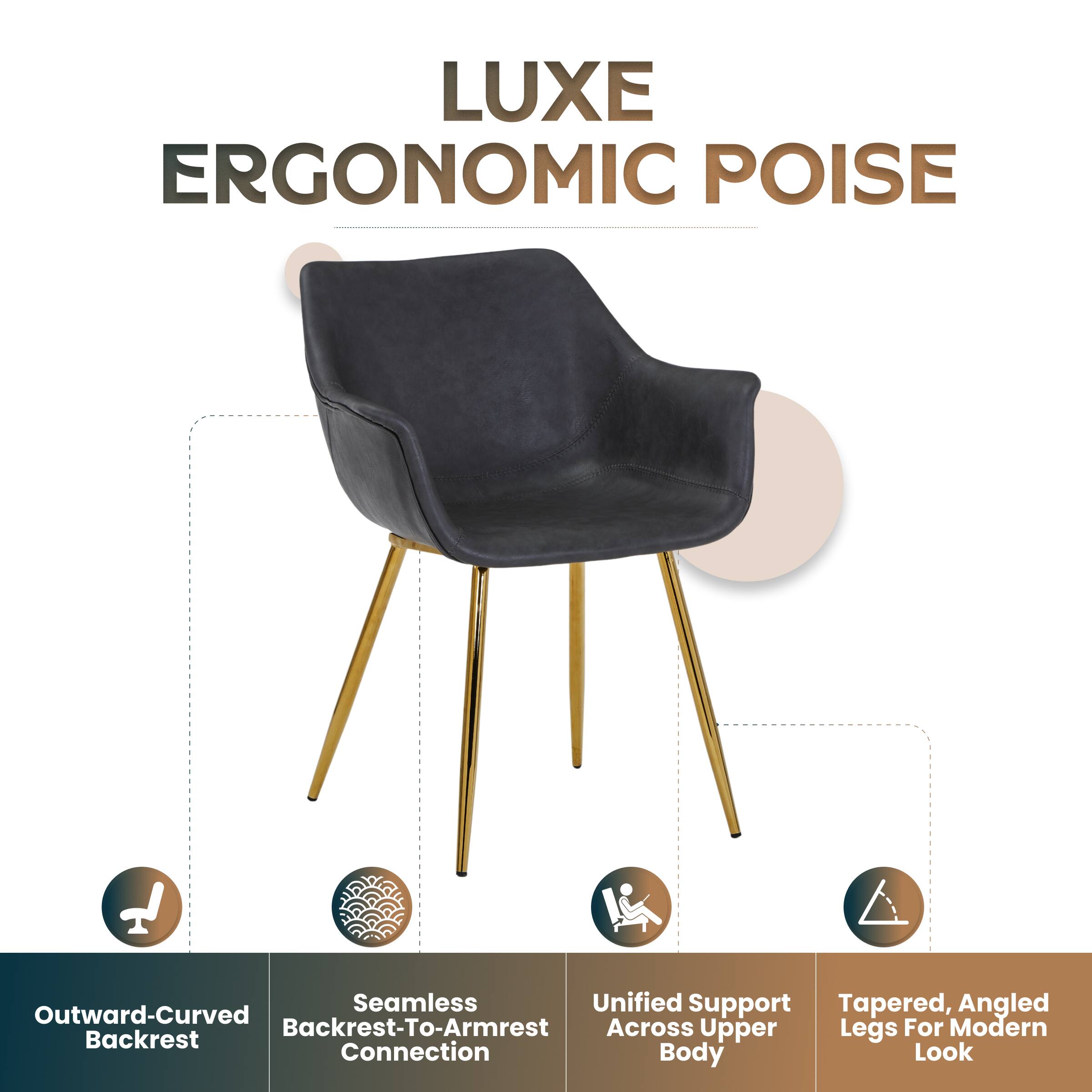 Luxe Ergonomic Poise I Seamless Unified Support Tapered, Angled Outward-Curved Backrest-To-Armrest Across Upper Legs For Modern Backrest Connection Body Look
