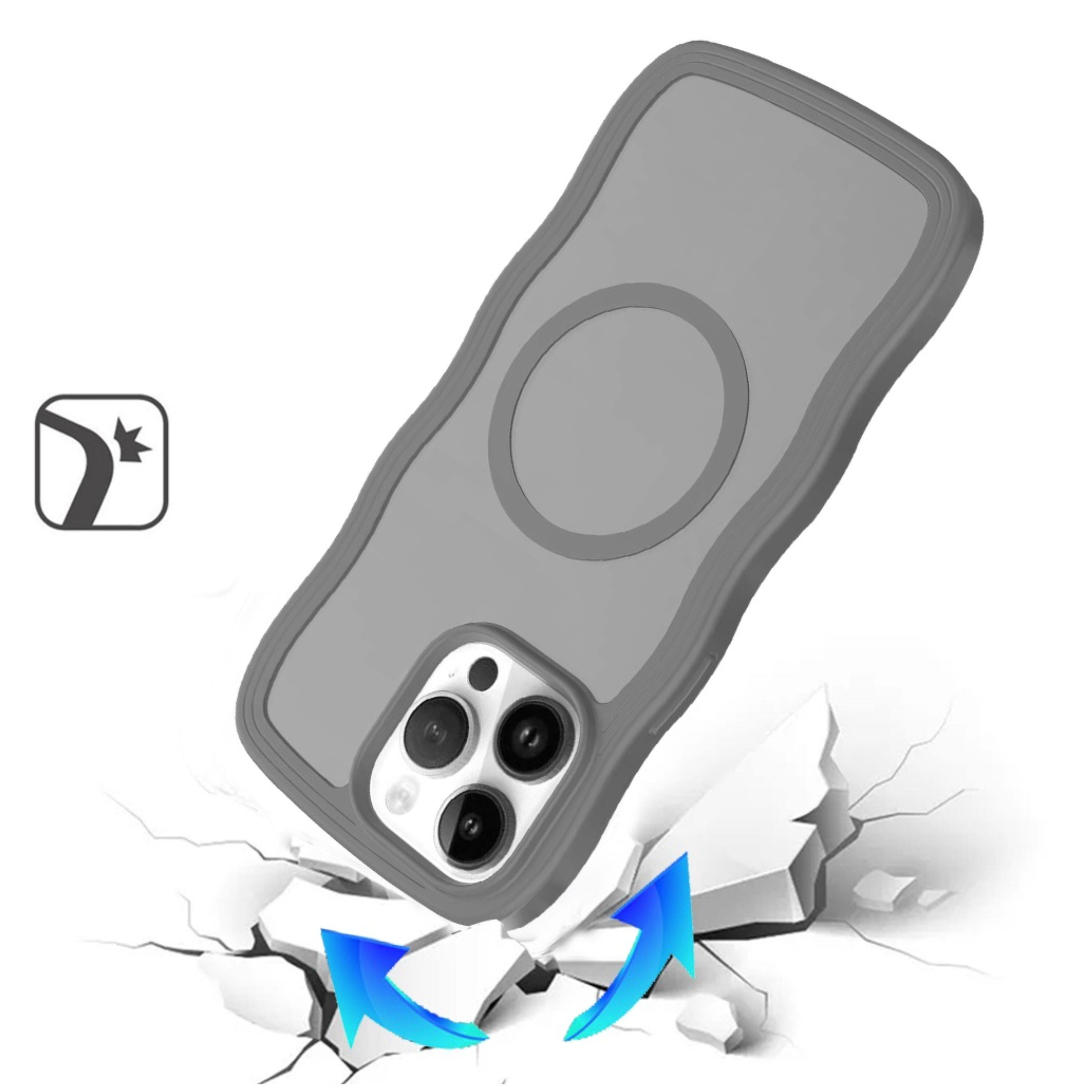 Angle. Kitcheniva - Wavy Side Grip Magnetic Circle Phone Case With 2 Pcs Tempered Glass For iPhone 15 Pro Max Grey - Grey.
