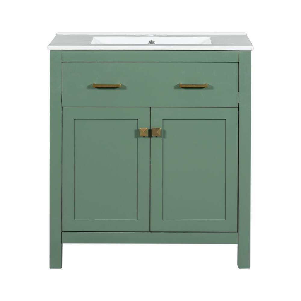 Alt View 10. Loheer - Loheer 30 Inch Green Bathroom Vanity with Ceramic Sink Modern Single Sink Vanity Freestanding - Green.