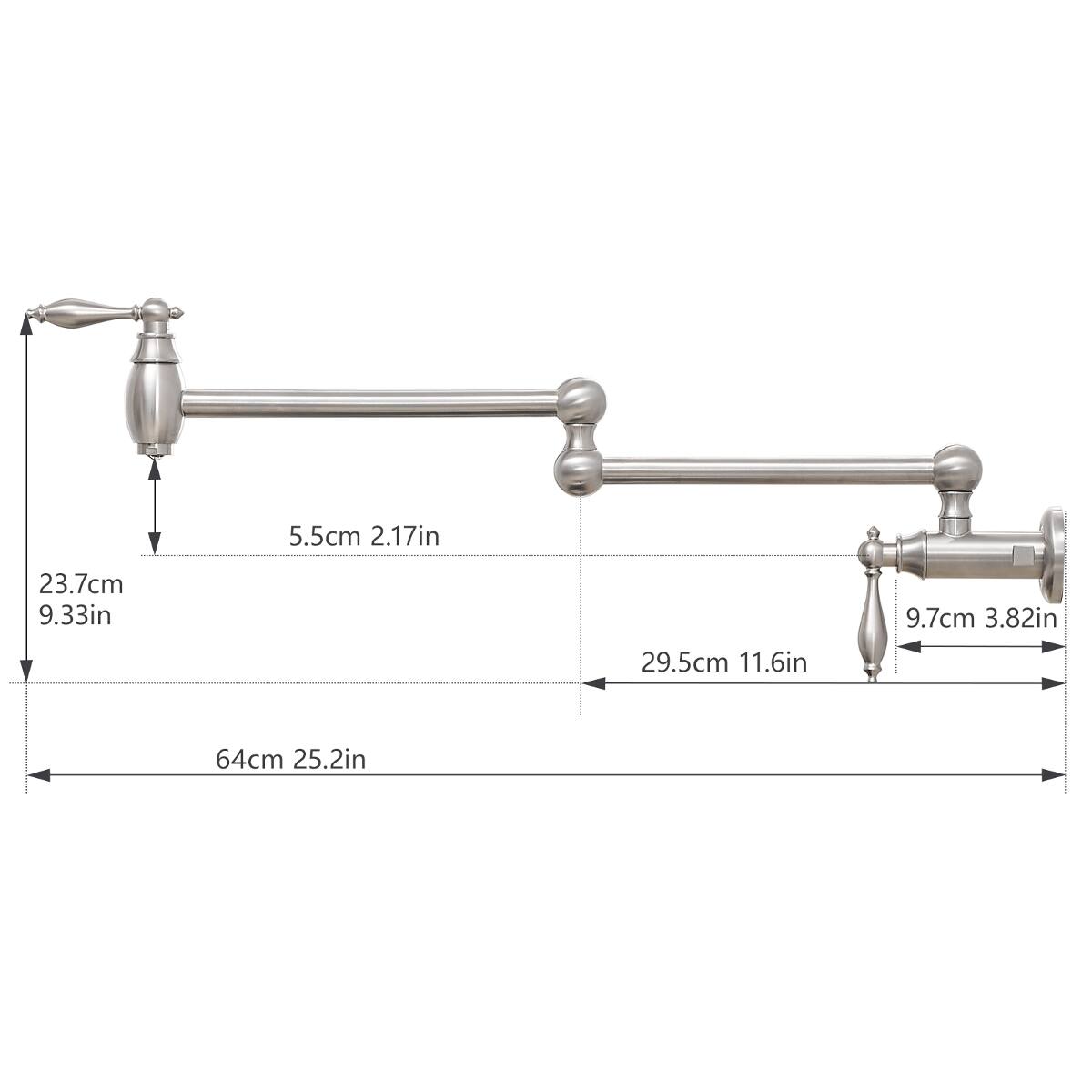 5.5cm 2.17in  
23.7cm 9.33in  
9.7cm 3.82in  
29.5cm 11.6in  
64cm 25.2in