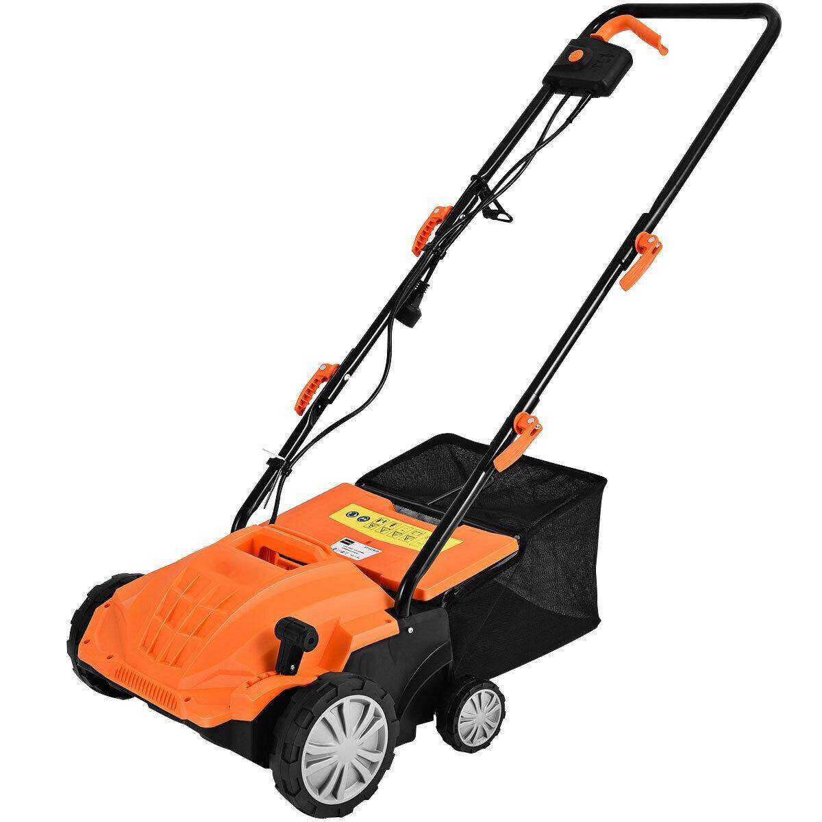 Front. HONGGE - Electric Lawn Scarifier with Adjustable Depth and 11 Gallon Collection Bag - Orange.