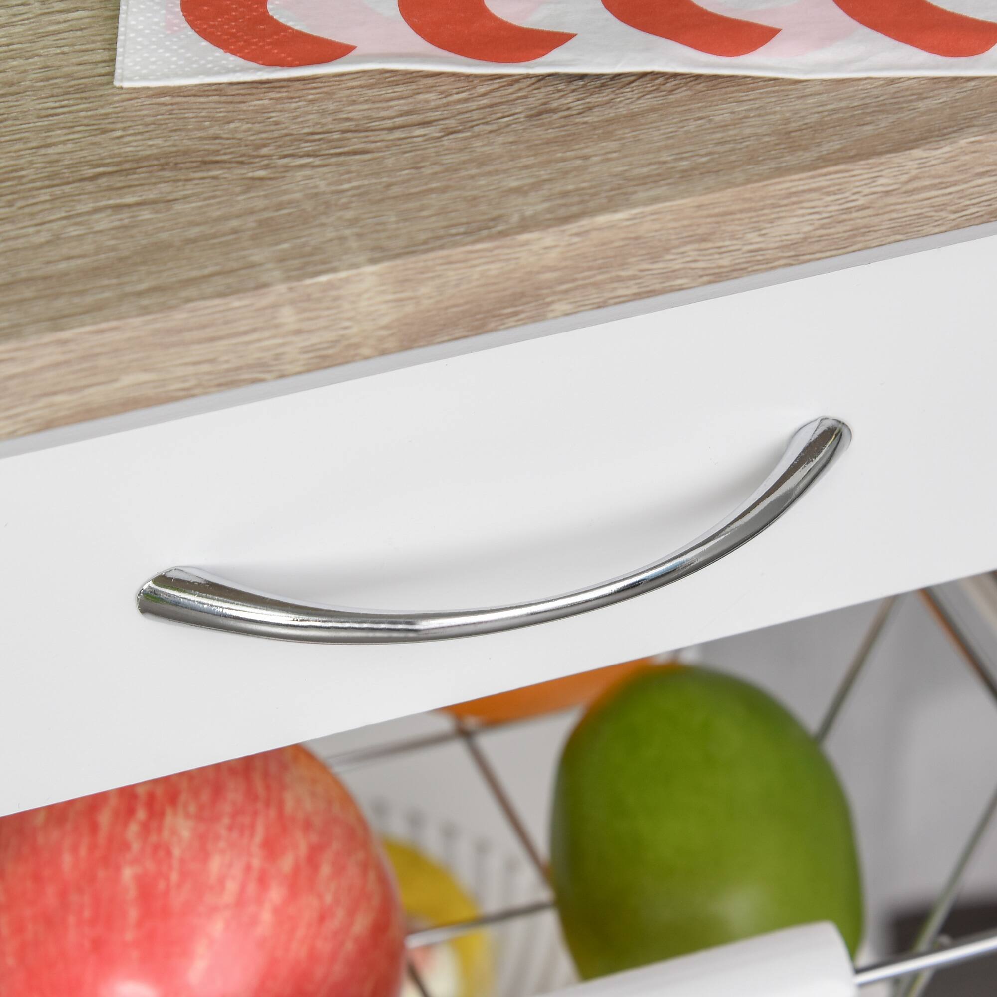 Alt View 7. Homcom - Mobile Kitchen Cart, Rolling Kitchen Island with Storage, Solid Wood Frame Utility Cart with Wire Fruit Baskets - White.