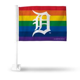 Rico Industries - Detroit Tigers MLB Baseball - Gay Pride - 11X14 Window Mount 2-Sided Car Flag - Multi