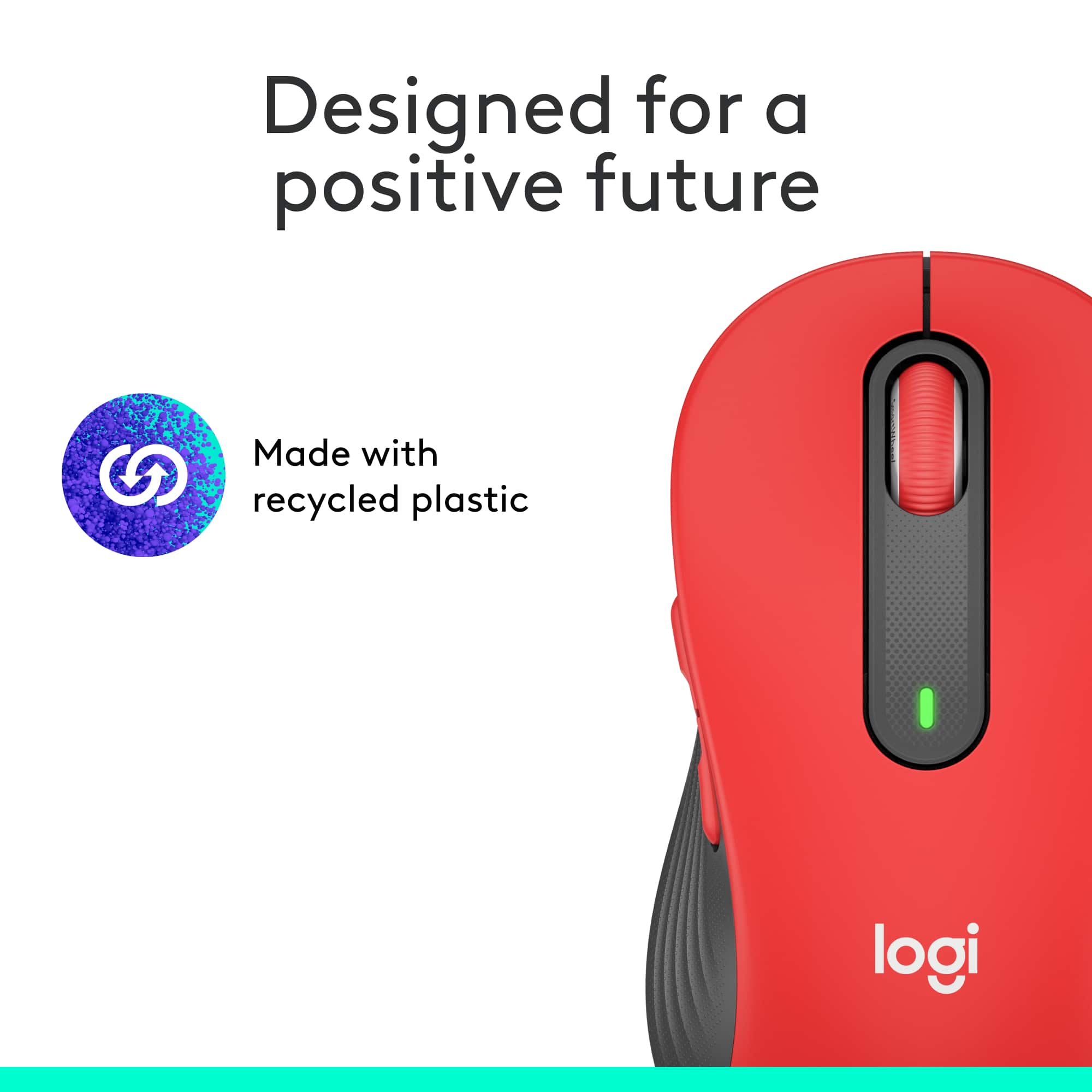 Designed for a positive future Made with recycled plastic logi