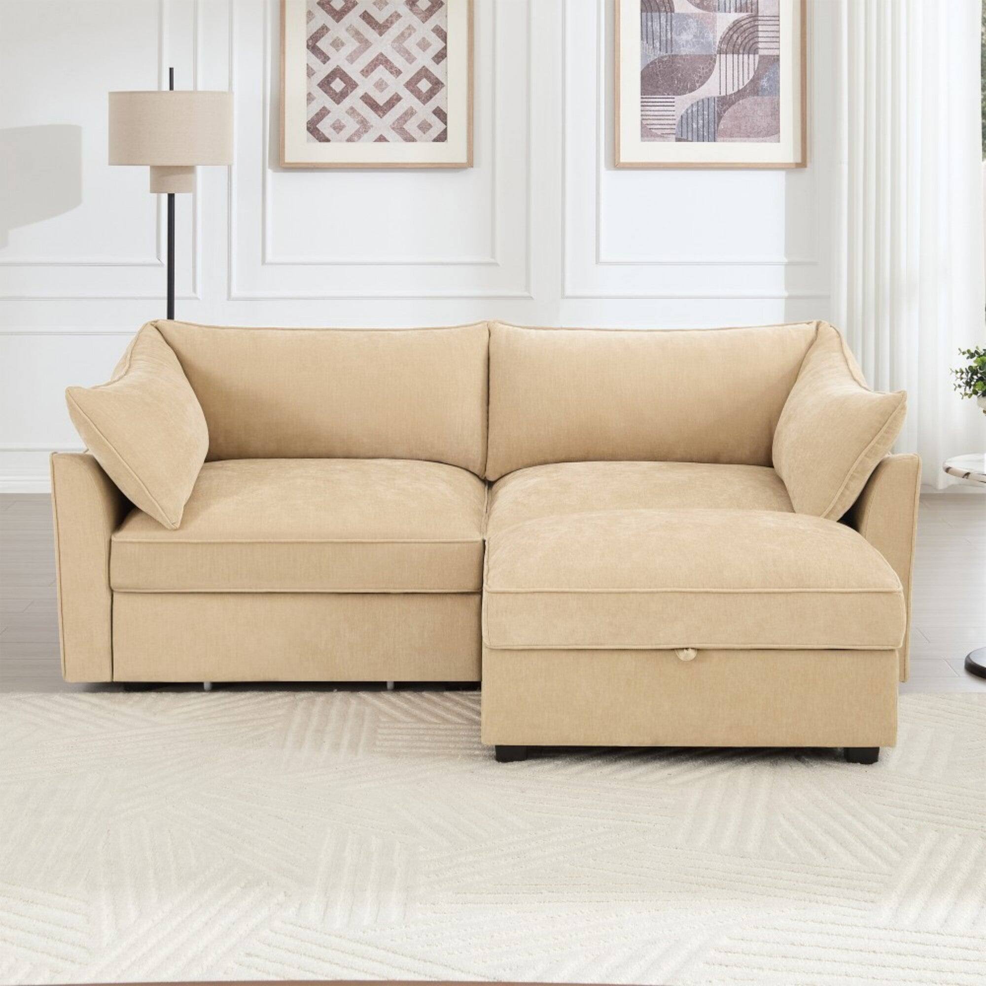 Alt View 2. Boyel Living - Chenille 2 Seater Sofa with Movable Storage Footstool - Wheat.