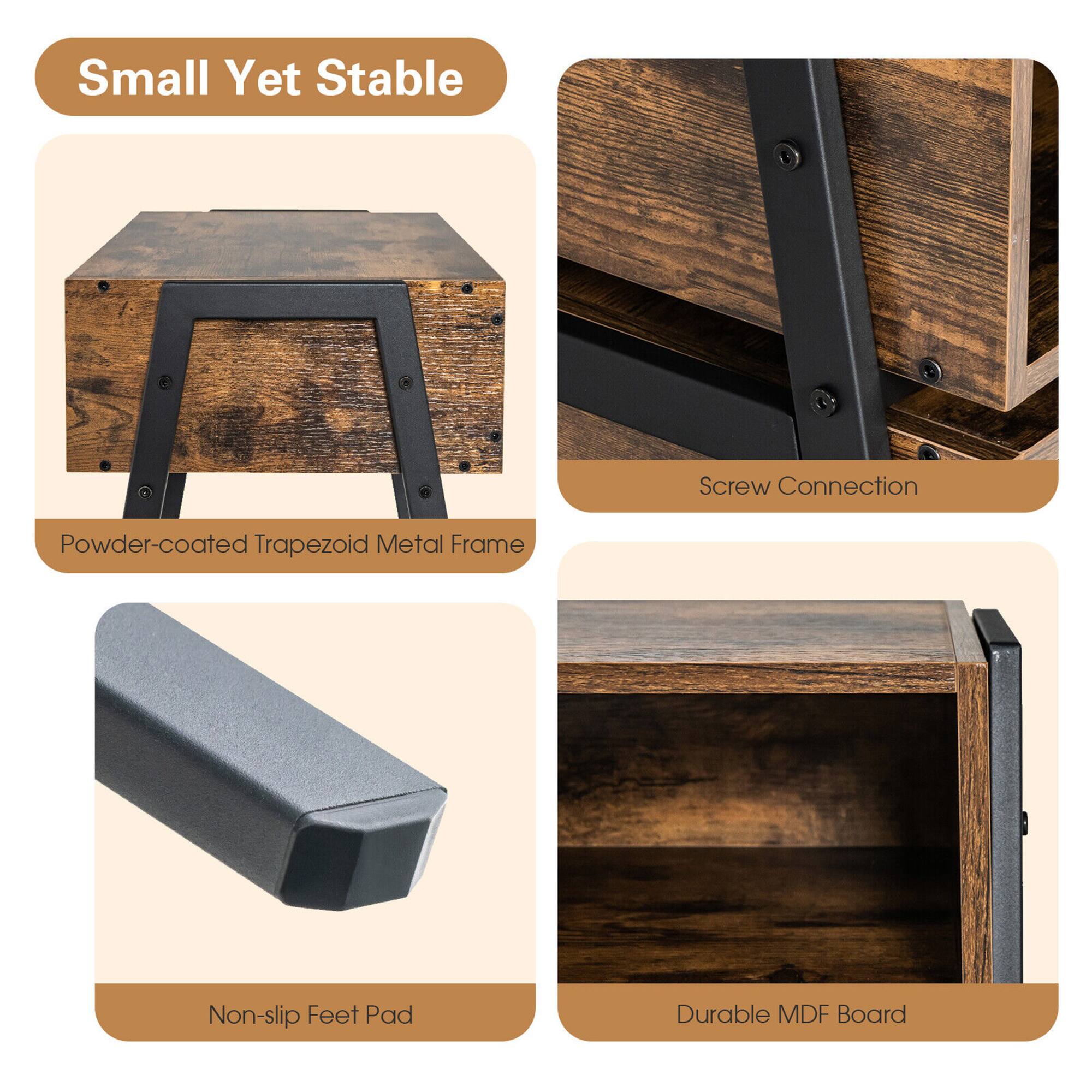 - Small Yet Stable
- Powder-coated Trapezoid Metal Frame
- Screw Connection
- Non-slip Feet Pad
- Durable MDF Board