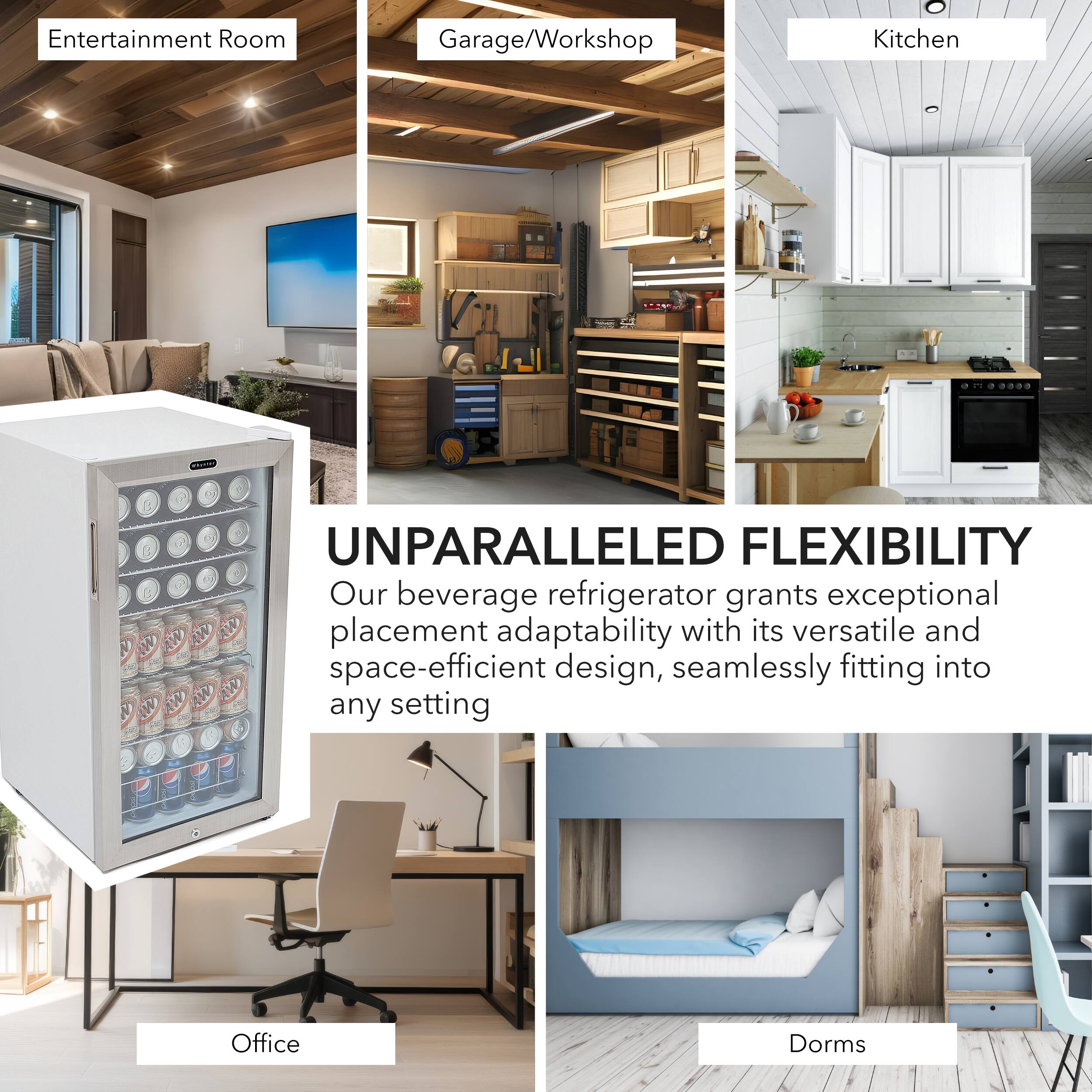 Alt View 11. Whynter - 120-Can Beverage Refrigerator - White Cabinet/Stainless Steel Trim.