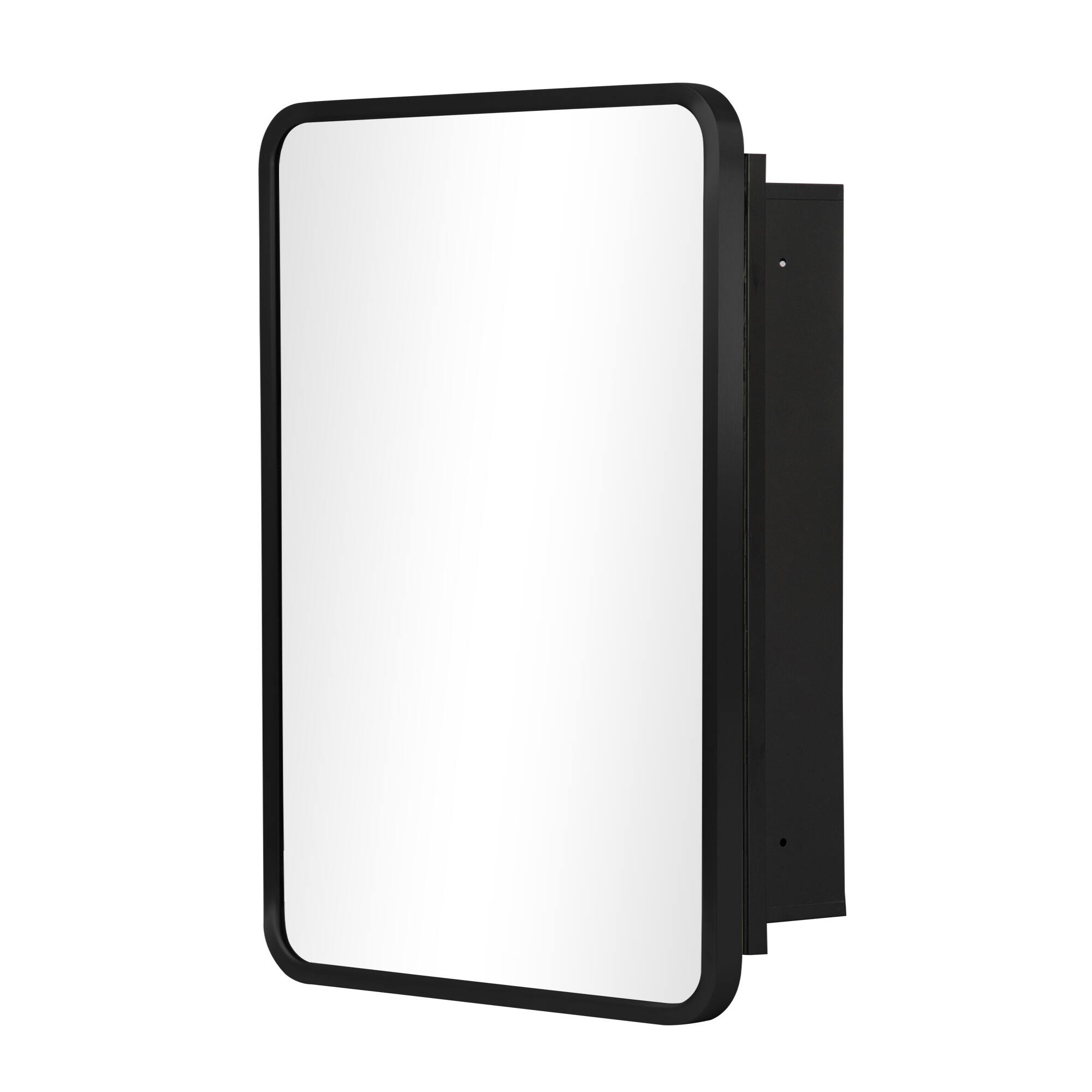 Angle. PexFix - 16" x 24" Rectangular Mirror Medicine Cabinet - Metal Frame, Recessed or Surface Mount for Bathroom Storage - Black.