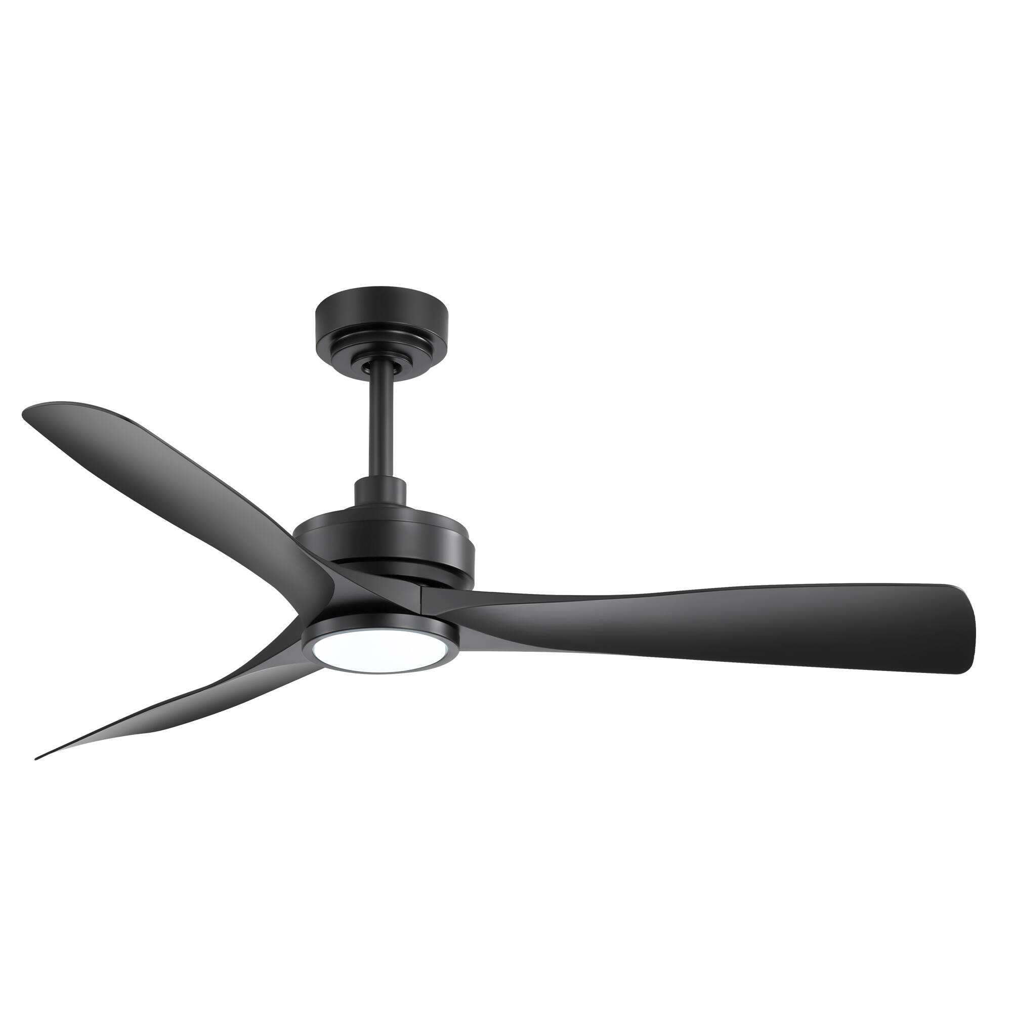 Angle. Breezary - 52-Inch Ceiling Fan with LED Light, 3 ABS Blades, DC Motor 120V 37W, IP34 Waterproof, Includes 5 & 10 Inch Downrods - black.