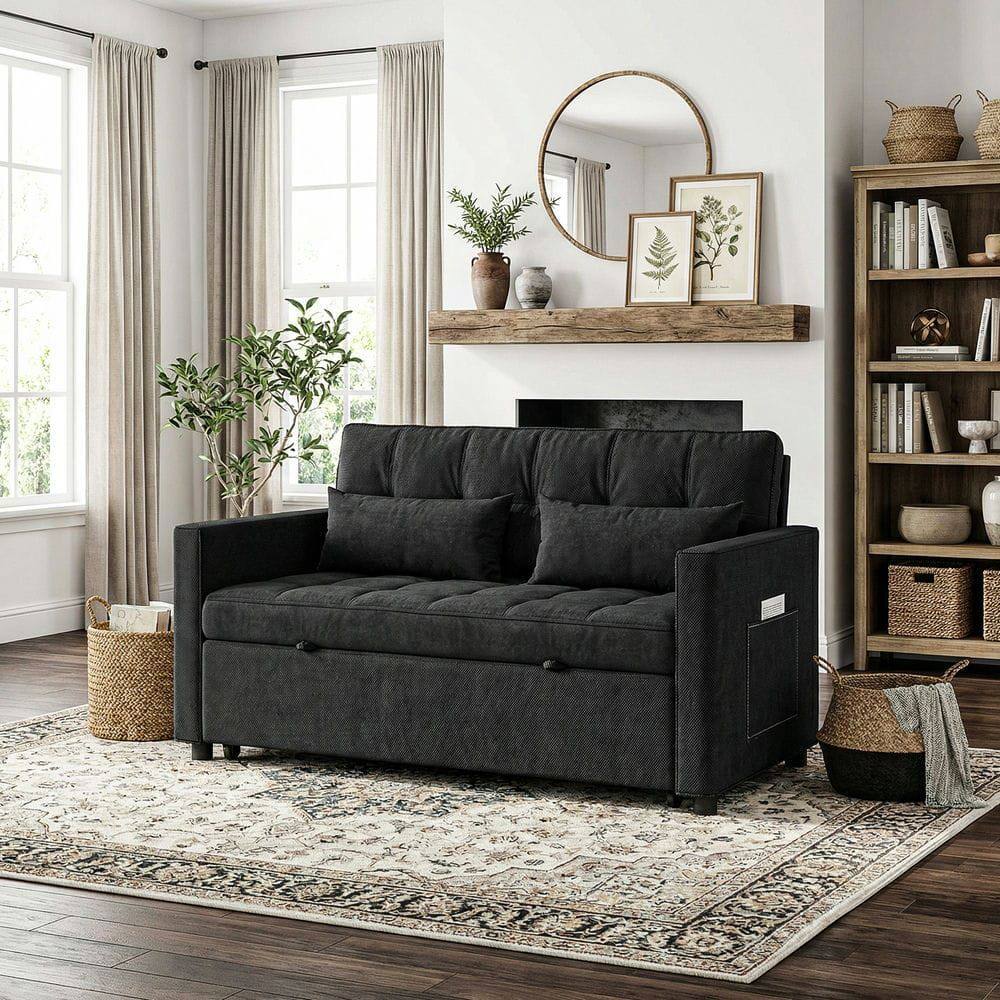 Alt View 6. Kadyn - 3-in-1 Convertible Sofa Bed, 5-Level Adjustable Backrest Transforms from Loveseat to Chaise & Full Bed - Black.