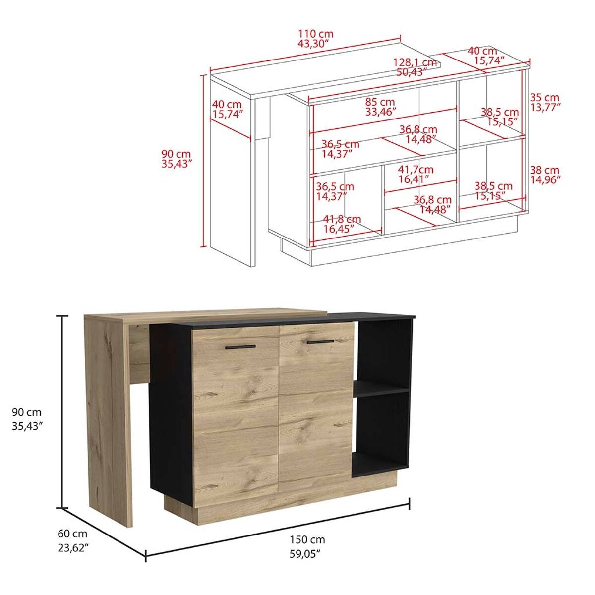 110 cm 43,30"  
128,1 cm 50,43"  
40 cm 15,74"  
90 cm 35,43"  
40 cm 15,74"  
85 cm 33,46"  
36,8 cm 14,48"  
36,5 cm 14,37"  
41,7 cm 16,41"  
36,8 cm 14,48"  
41,8 cm 16,45"  
35 cm 13,77"  
38,5 cm 15,15"  
38 cm 14,96"  
90 cm 35,43"  
60 cm 23,62"  
150 cm 59,05"