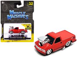 1993 Chevrolet 454 SS Pickup Truck 1/64 Diecast Model Car by Muscle Machines - Red