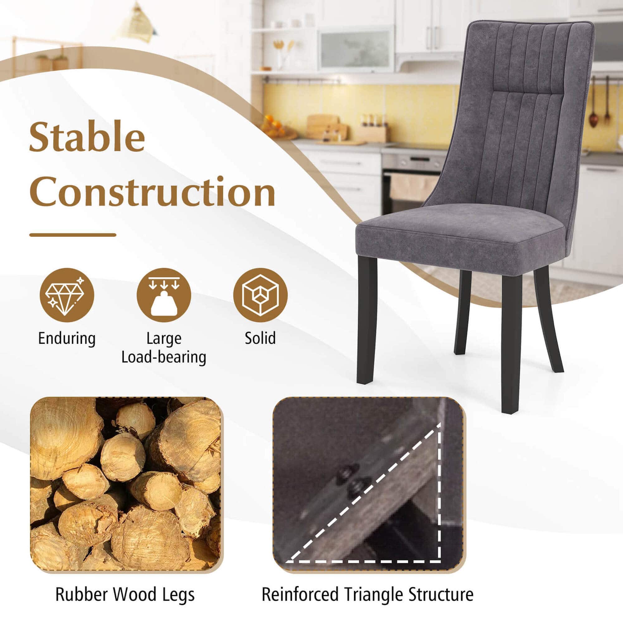 Stable Construction Enduring Large Load-bearing Solid Rubber Wood Legs Reinforced Triangle Structure