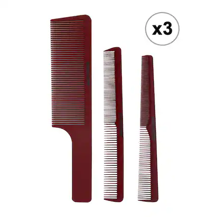 Front. Babyliss - 3x Babyliss Pro Barberology Comb Set (Clipper, Cutting, Taper Combs) - Red - Red.