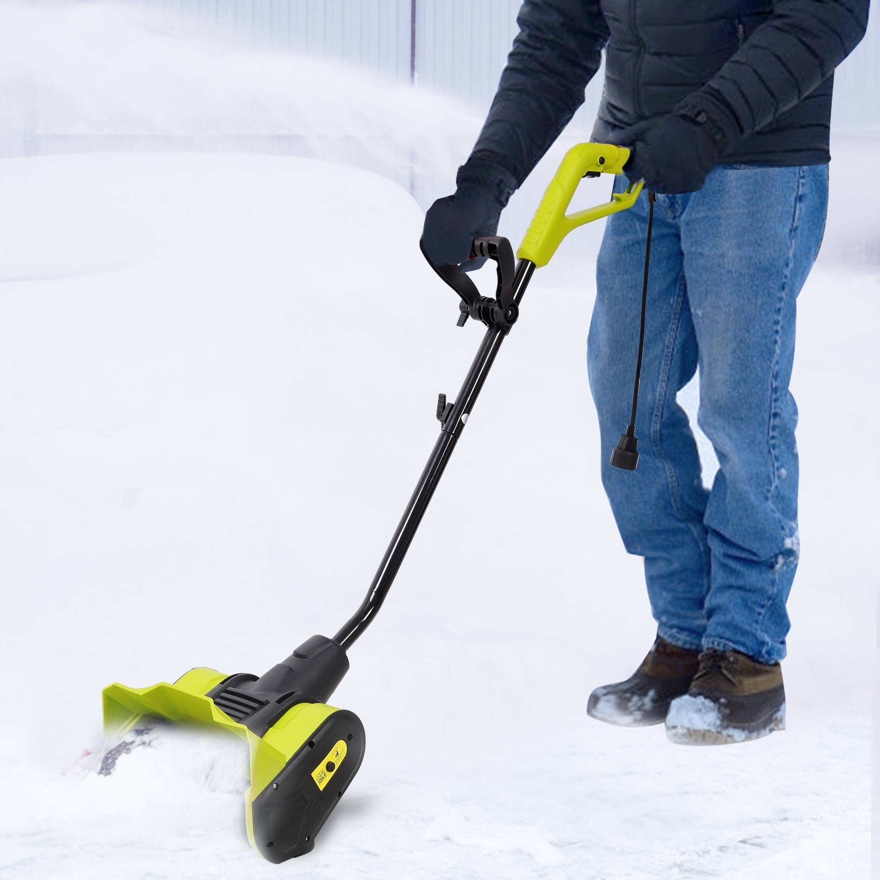Angle. MOOSOO - Electric Snow Shovel, 12" Corded Snow Blower, Adjustable Handle For Driveway/Patio - Green.