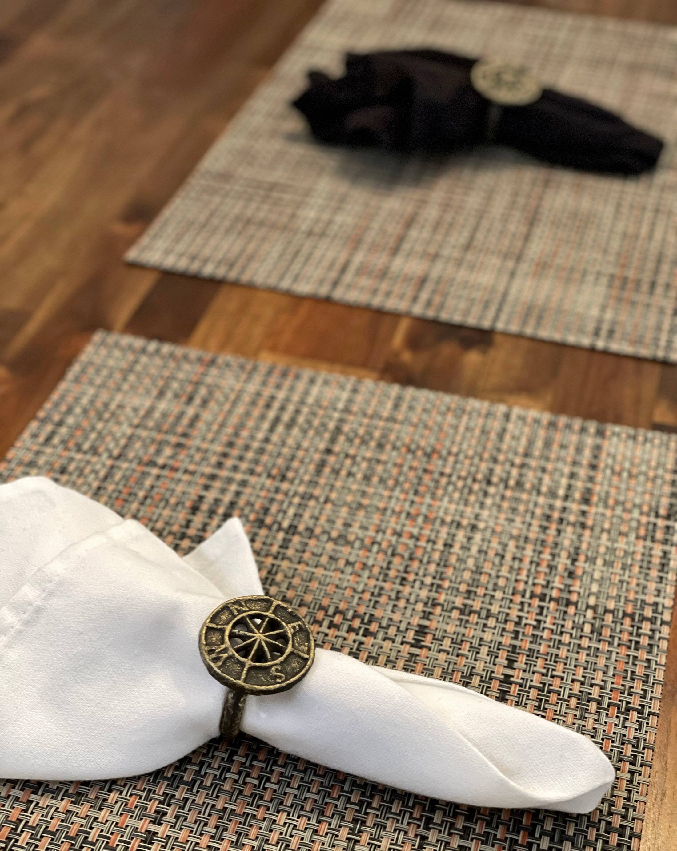 Alt View 5. Zeckos - Set of 6 Bronze Cast Iron Compass Rose Napkin Rings Nautical Dining Decor - Bronze.