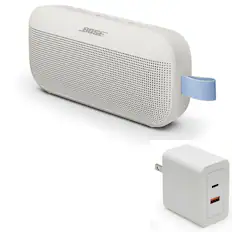 Front. Bose - Bose SoundLink Flex Bluetooth Speaker (2nd Gen) Bundle with Fast Charger - Portable (Fog Grey) - Fog Grey.