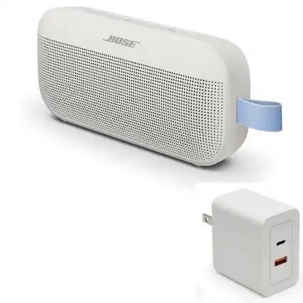 Front. Bose - Bose SoundLink Flex Bluetooth Speaker (2nd Gen) Bundle with Fast Charger - Portable (Fog Grey) - Fog Grey.