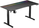 Front. ACGAM - JSD5-A1-02 T-Shaped Gaming Desk with Carbon Fiber, LED Lighting, 3 Memory Preset Adjustable Height Computer Table - Black.