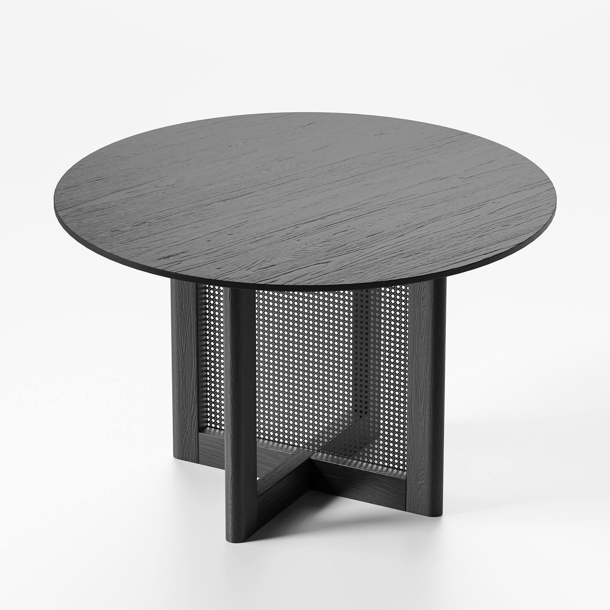 Angle. PexFix - Rustic Farmhouse 46" Solid Oak Dining Table with Woven Cross Legs - Seats 4 - Black.