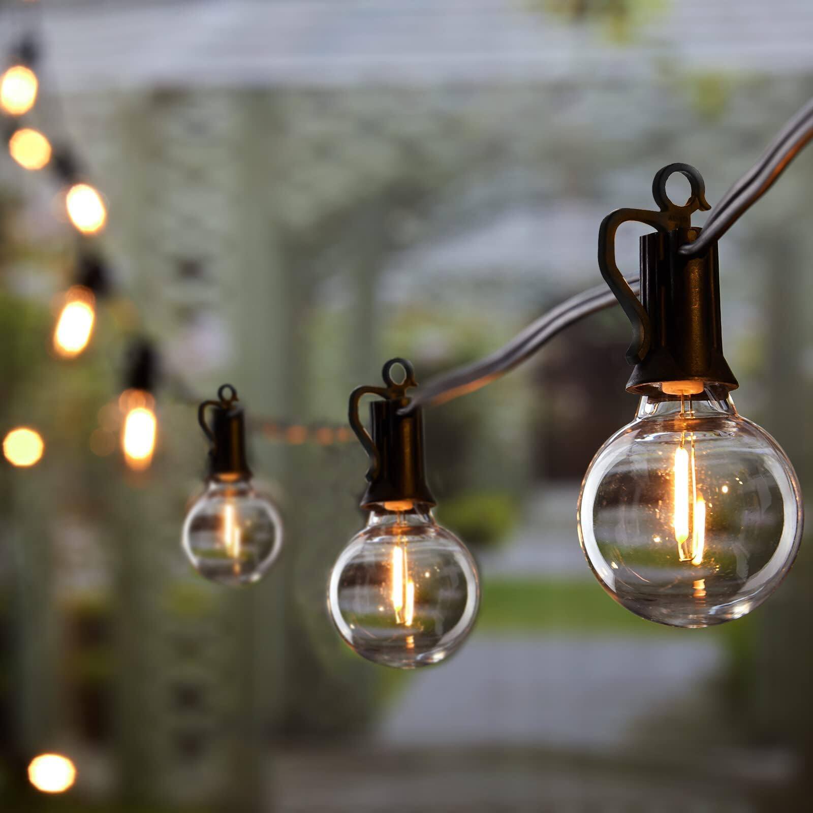 Alt View 5. GlowWise - 50FT Outdoor String Lights, 25 G40 Shatterproof Bulbs, IP65 Waterproof & Dimmable LED for Patio, Backyard - Black.