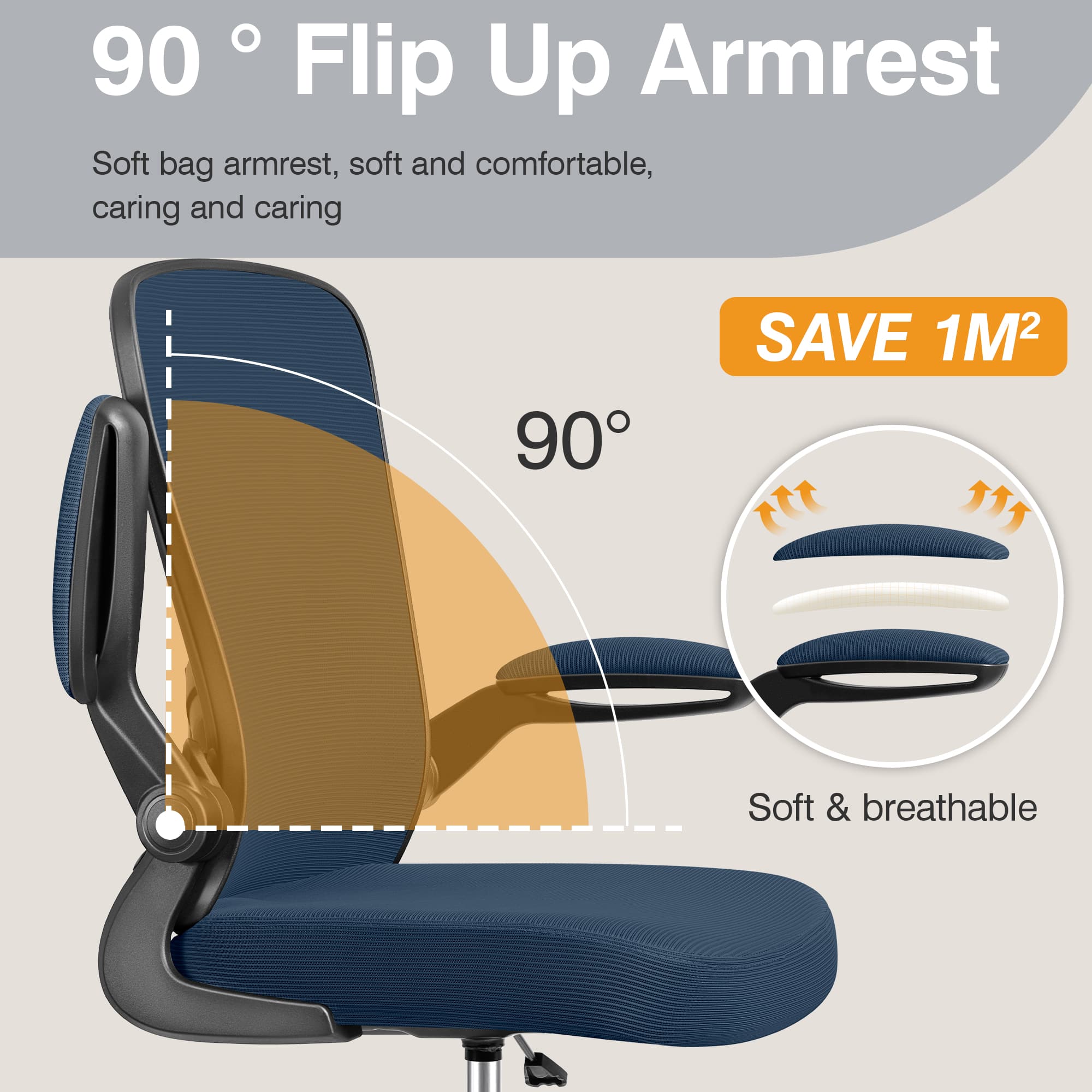 90° Flip Up Armrest, Soft bag armrest, soft and comfortable, caring and caring, 90°, SAVE 1M², Soft & breathable