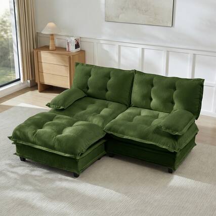 Front. Anysun - 77" L-Shape Chenille Cloud Sectional with Ottoman - 2-Seat Modular Sofa, Lattice-Decor Cushions, Deep Seating - Green.
