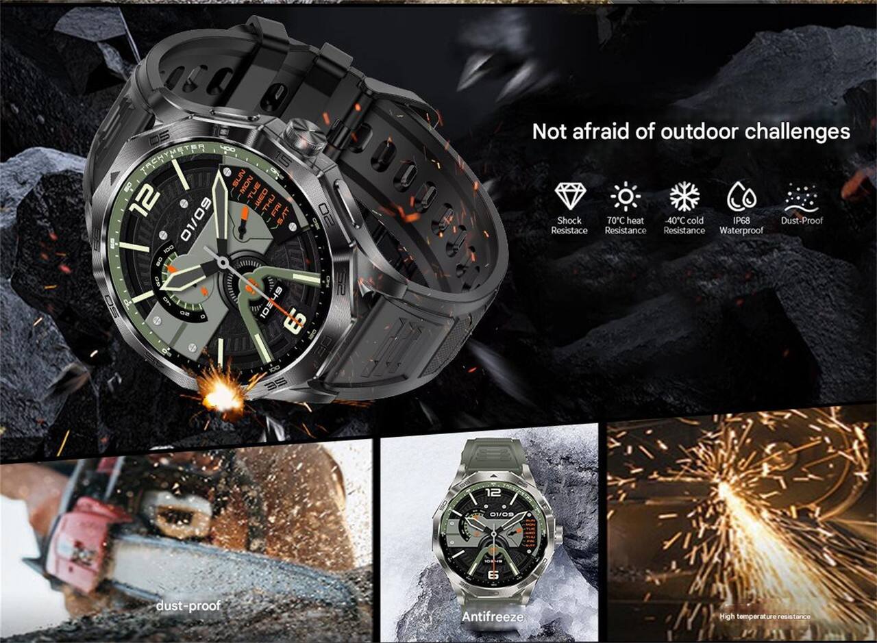 A80 400 TREHYMETER SUIN NOW 12 TUE WED THU FRI 01/09 SAT 10 I 0e HU I  OS On 0 10E 10249 9 Not afraid of outdoor challenges Shock 70C heat -40C cold IP68 Dust-Proof Resistance Resistance Resistance Waterproof 100  12 C OV/OS 6 dust-proof Antifreeze High temperature resistance