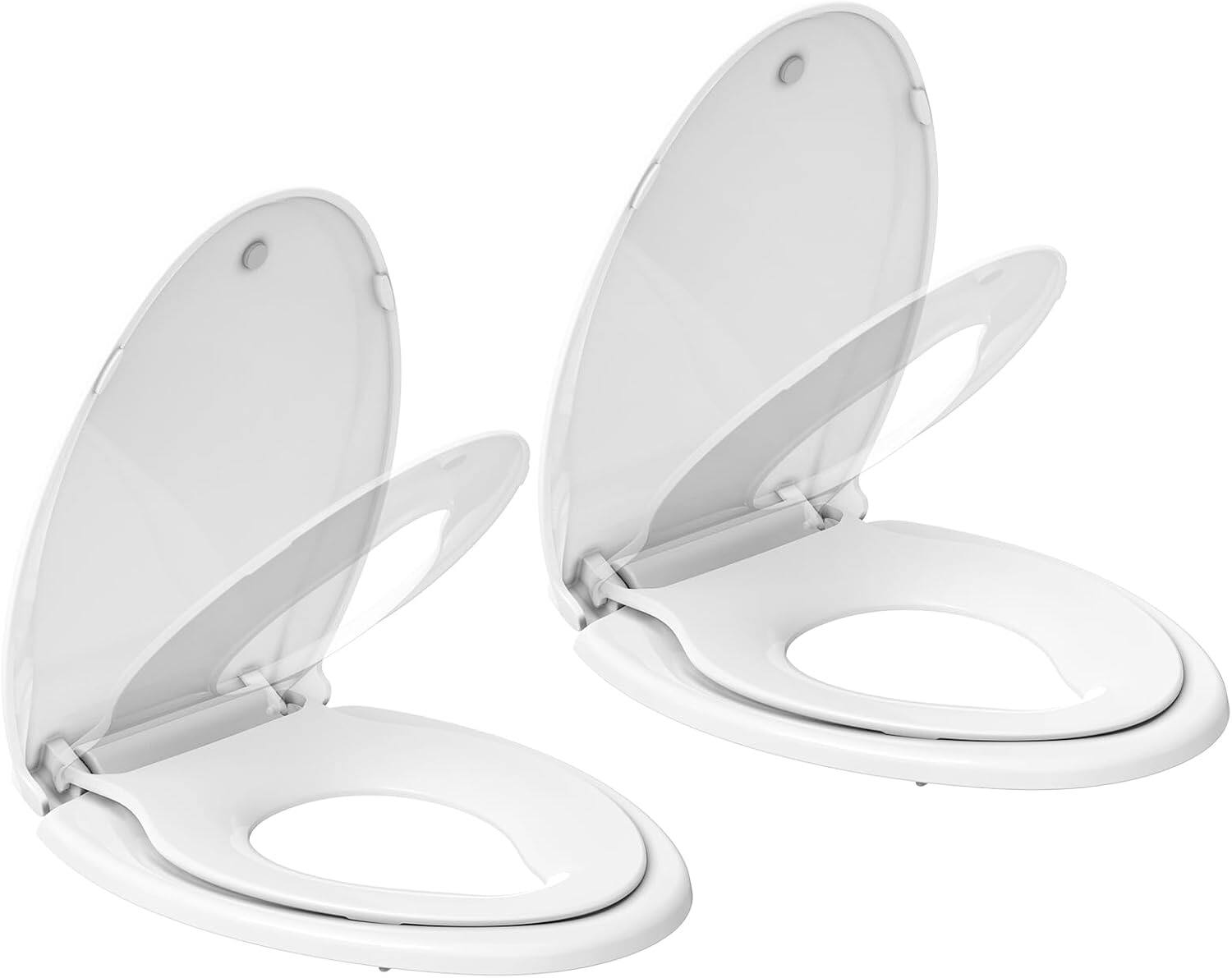 Front. GARVEE - Built-in Toddler Potty Training Seat Oval Toilet Seat - Soft Close Non-Slip Toilet Seat，19",White 2pc - White 2pc.