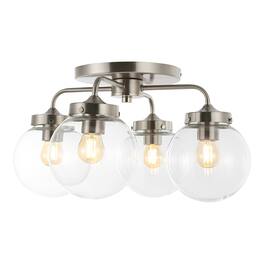 Jonathan Y - Piper 18" 4-Light Farmhouse Rustic Iron/Glass LED Semi Flush Mount, /Clear - Nickel