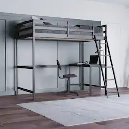 Emma + Oliver - Wooden Loft Bed Frame with Integrated Desk and Ladder - Espresso