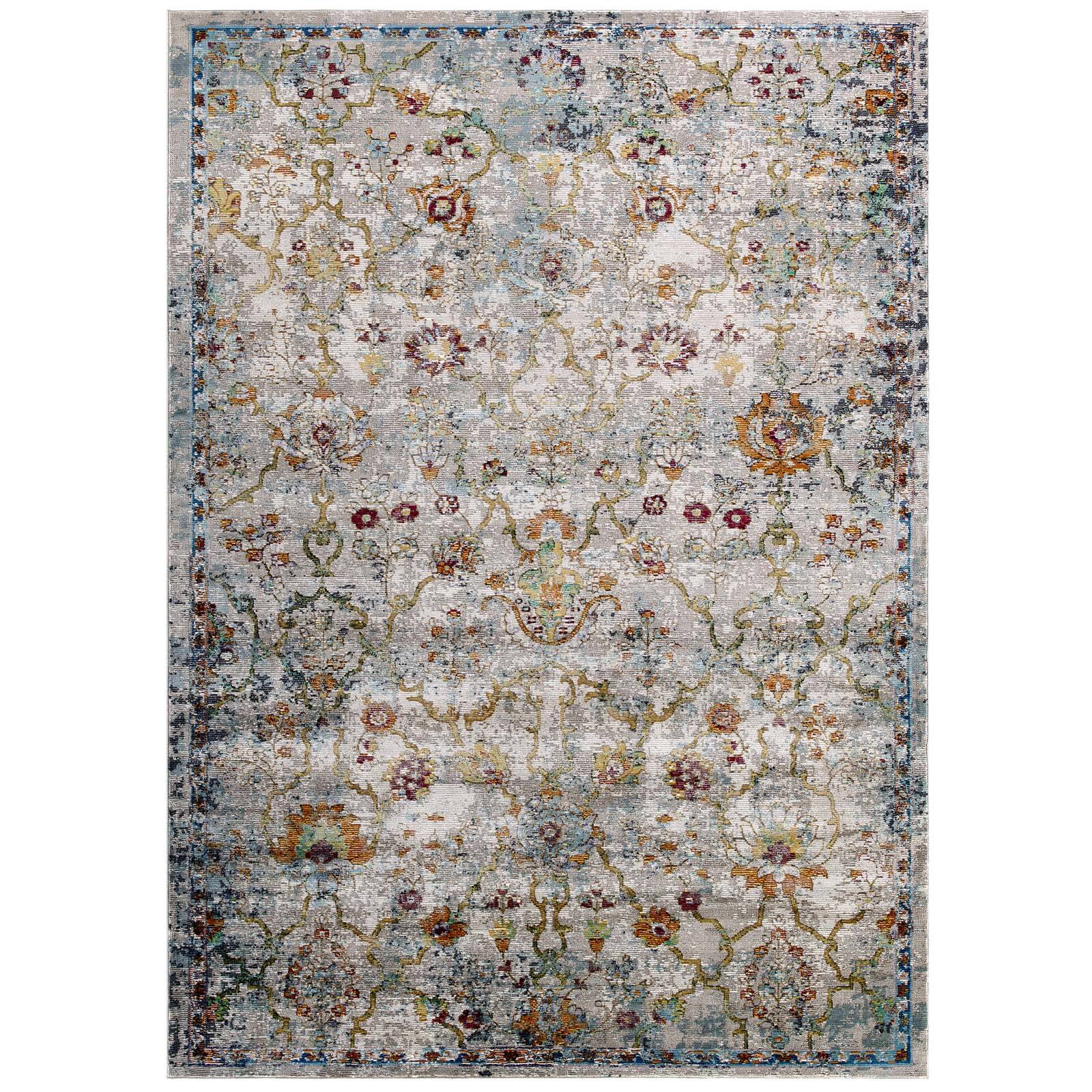 Angle. Modway - Success Manuka Distressed Vintage Floral Lattice Area Rug - Multicolored.
