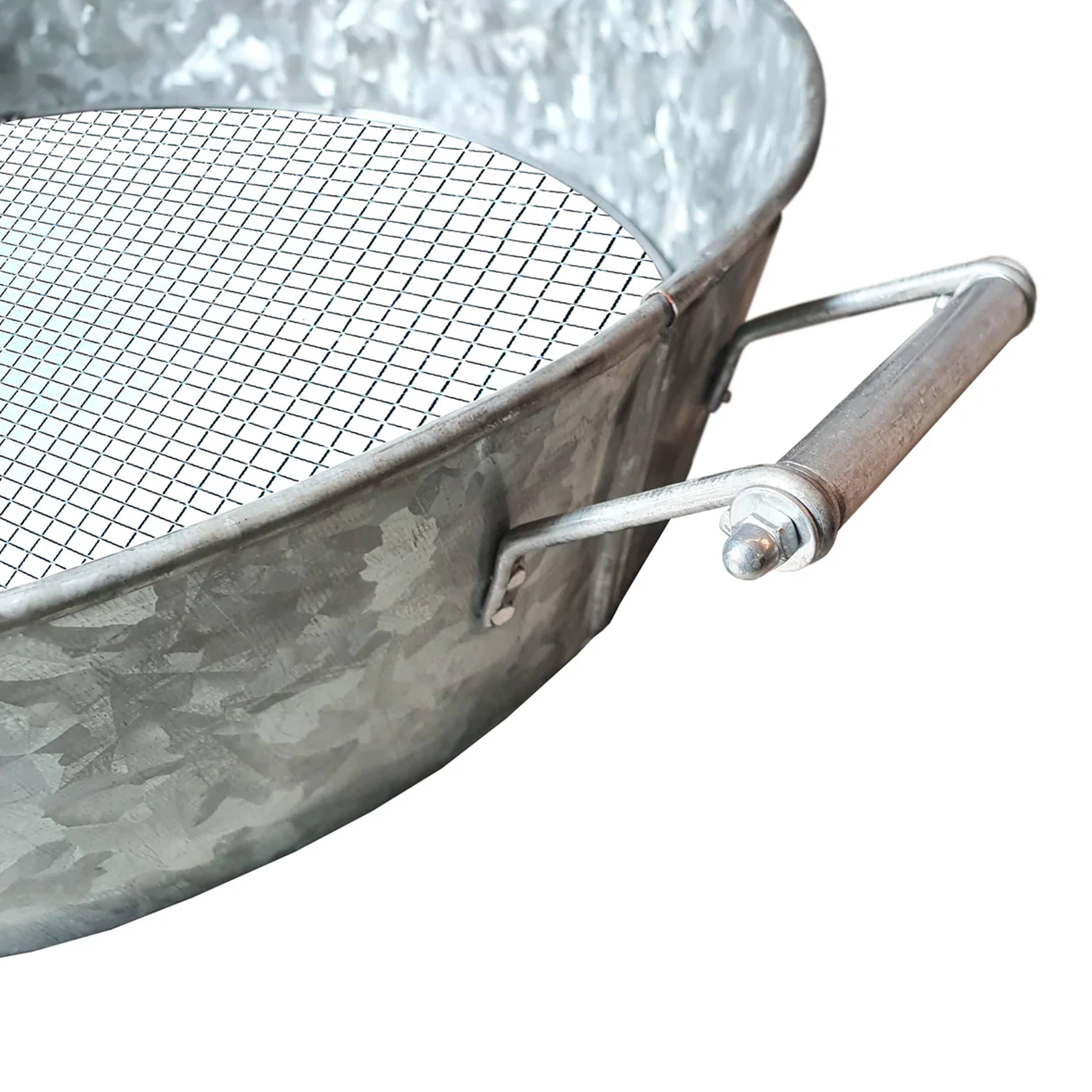 Left. Manhattan Lane - Round Galvanized Steel Compost Sifter with Wire Mesh Design Base - Silver.