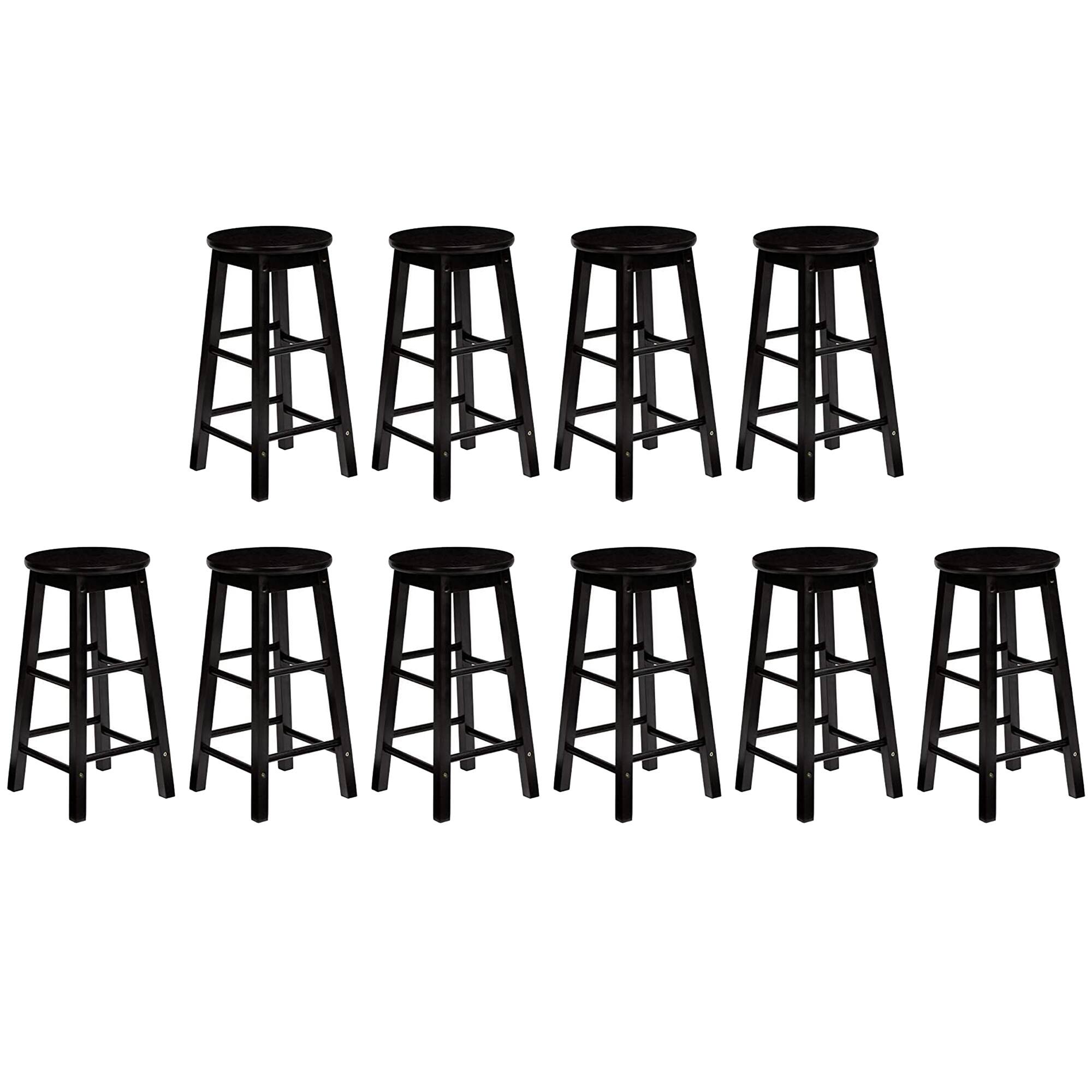 PJ Wood - Classic Round Seat 29" Tall Kitchen Counter Stools, (Set of 10) - Black
