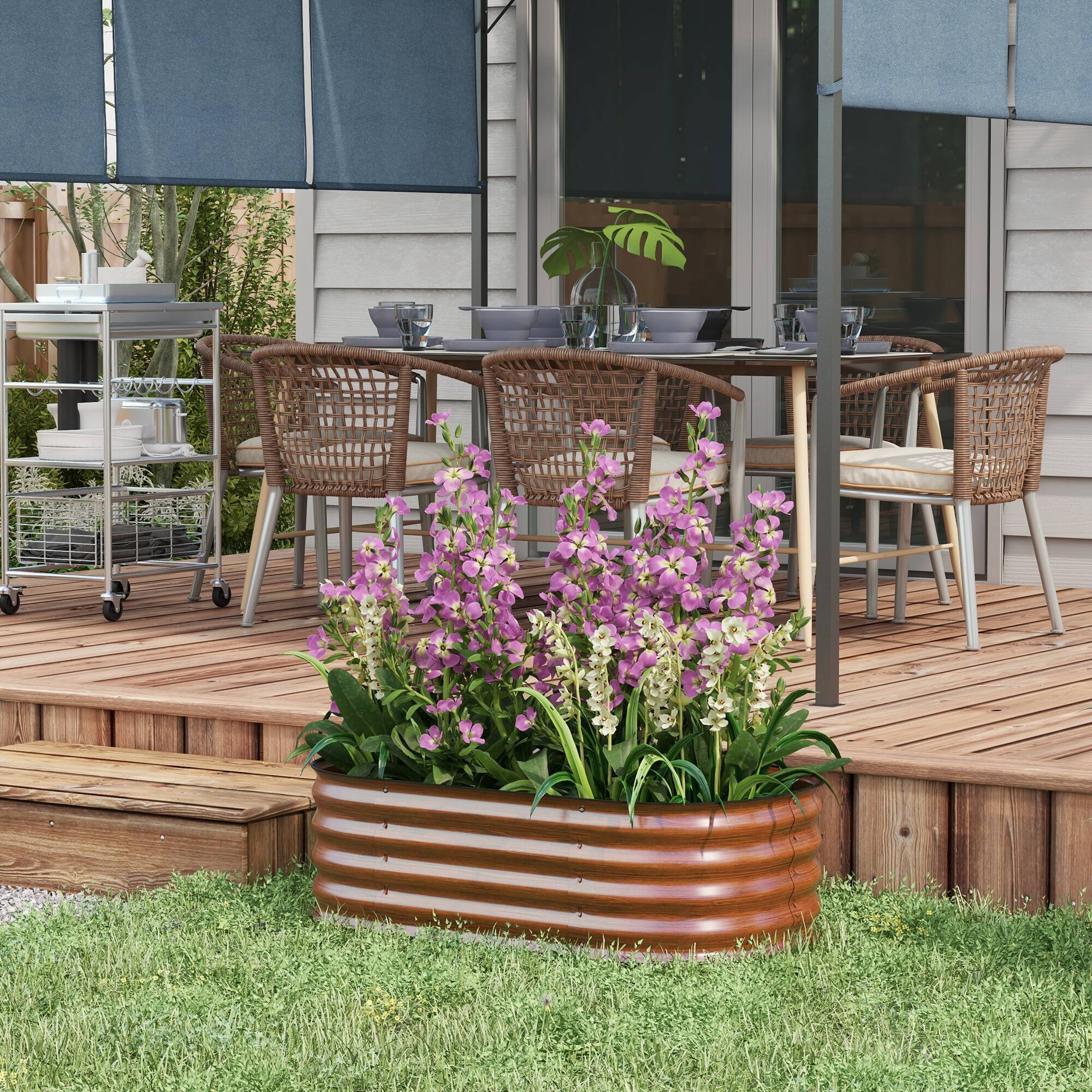 Alt View 1. Outsunny - 3.5' x 2' x 1' Galvanized Raised Garden Bed Kit, Outdoor Metal Elevated Planter Box with Safety Edging - Brown.