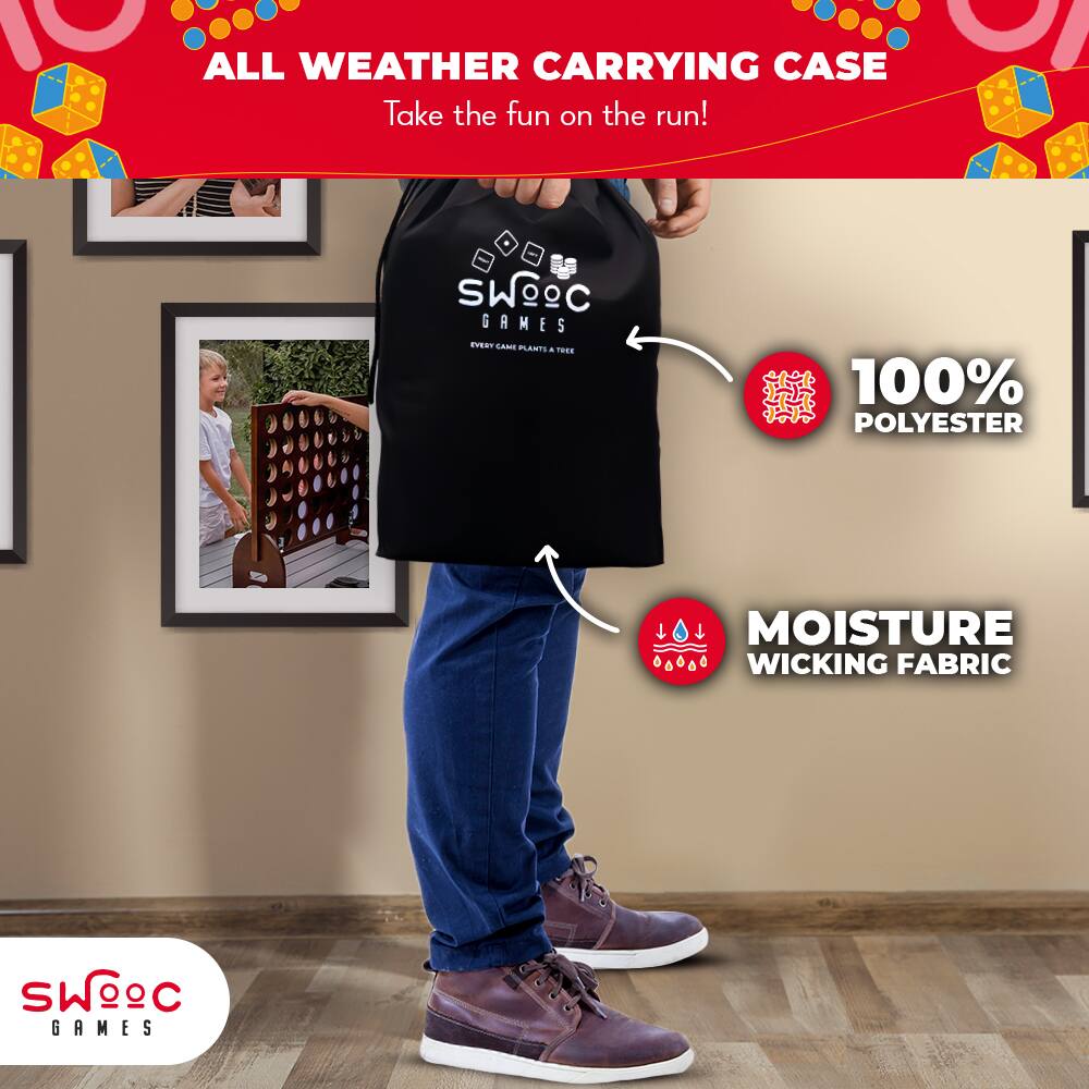 ALL WEATHER CARRYING CASE  
Take the fun on the run!  

100% POLYESTER  
MOISTURE WICKING FABRIC  

SWOC GAMES