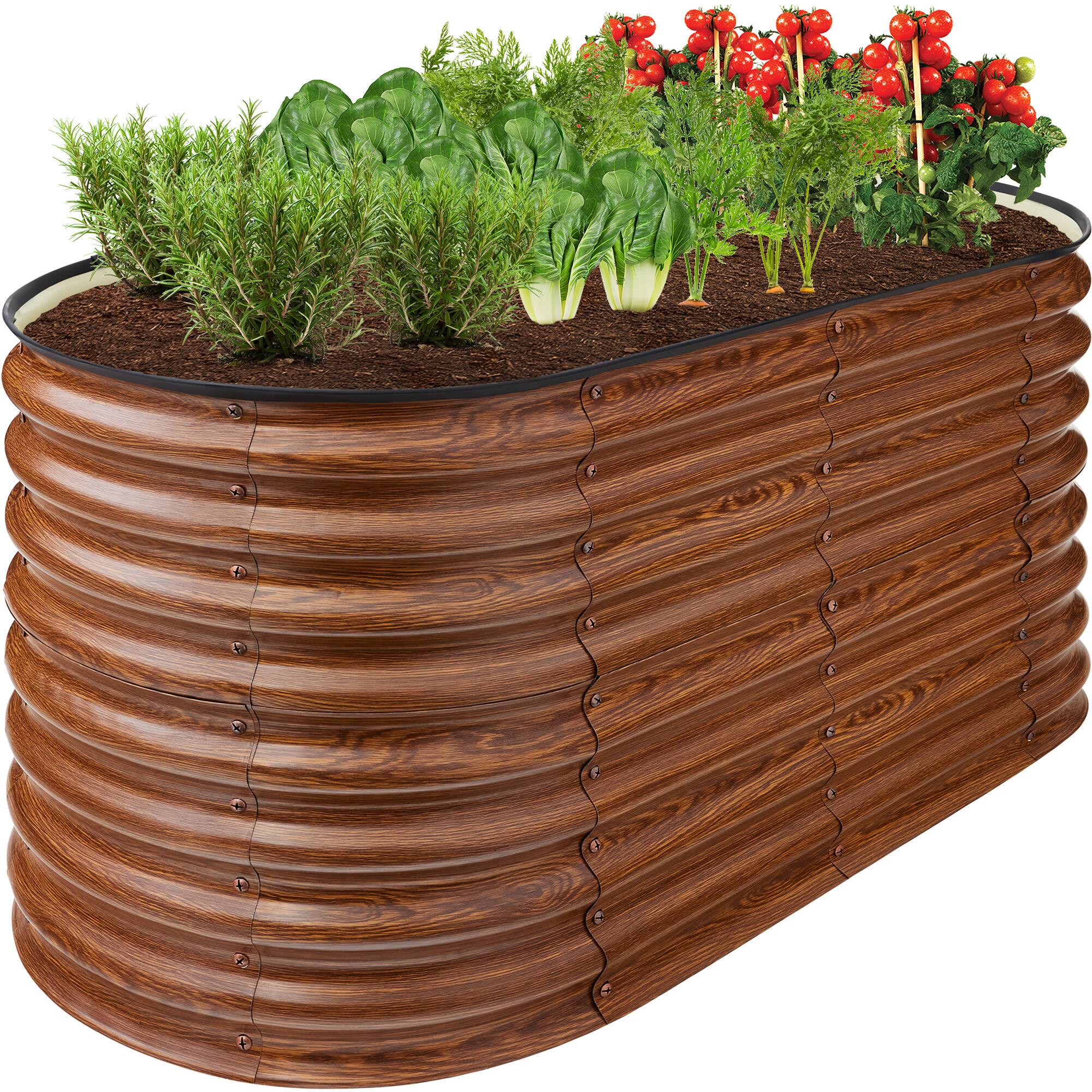 Front. Best Choice Products - Best Choice Products 4x2x2ft Outdoor Raised Metal Oval Garden Bed, Planter Box for Vegetables, Flowers - Wood Grain - Wood Grain.