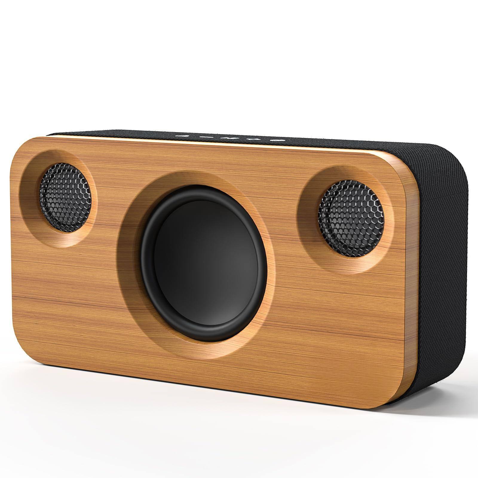 Dazzling Pops - Portable With Deep Bass 40w peak 15-hour Playtime Aux Tf Card 2 Way Stereo Sound Wood Home Audio For Indoor - Black