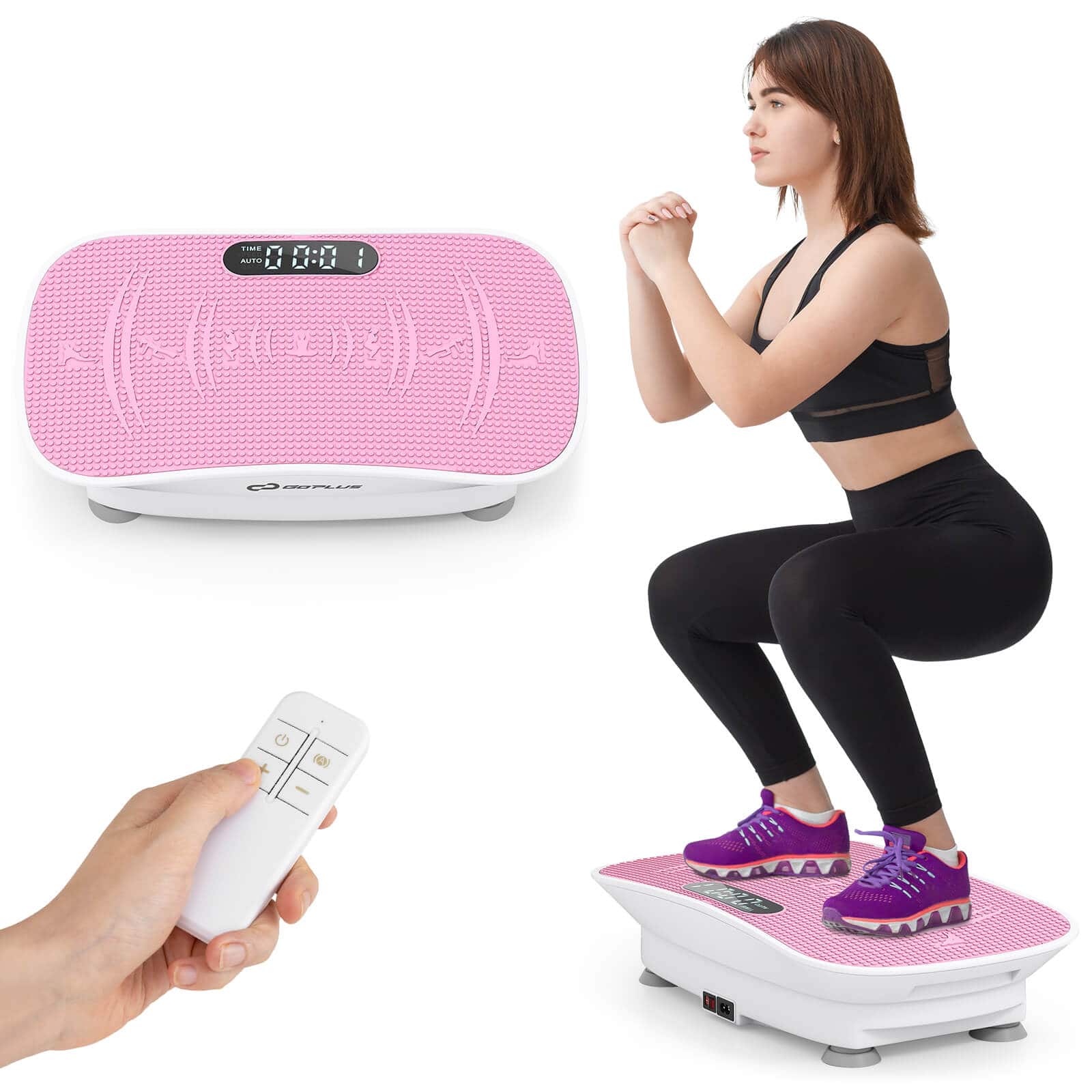 Costway - Vibration Plate Exercise Machine with 10 Speed Intensities Remote for Home Fitness - White+Pink
