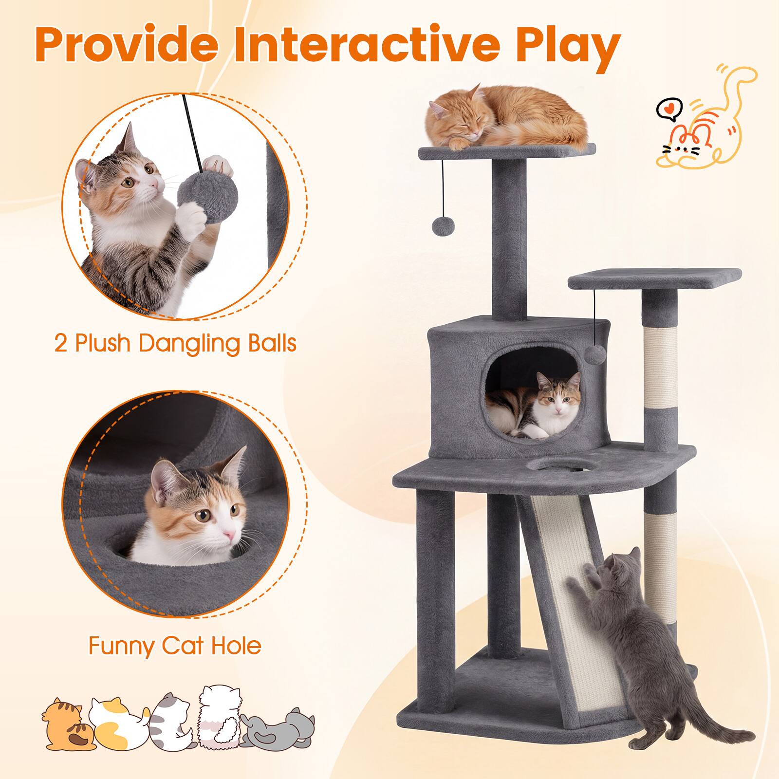 Provide Interactive Play

2 Plush Dangling Balls

Funny Cat Hole