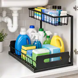 Garnen - Under Sink Organizer Bathroom Organizer and Storage, 2-Tier Pull Out Cabinet Organizer Shelf for Kitchen Sliding Drawer - Black