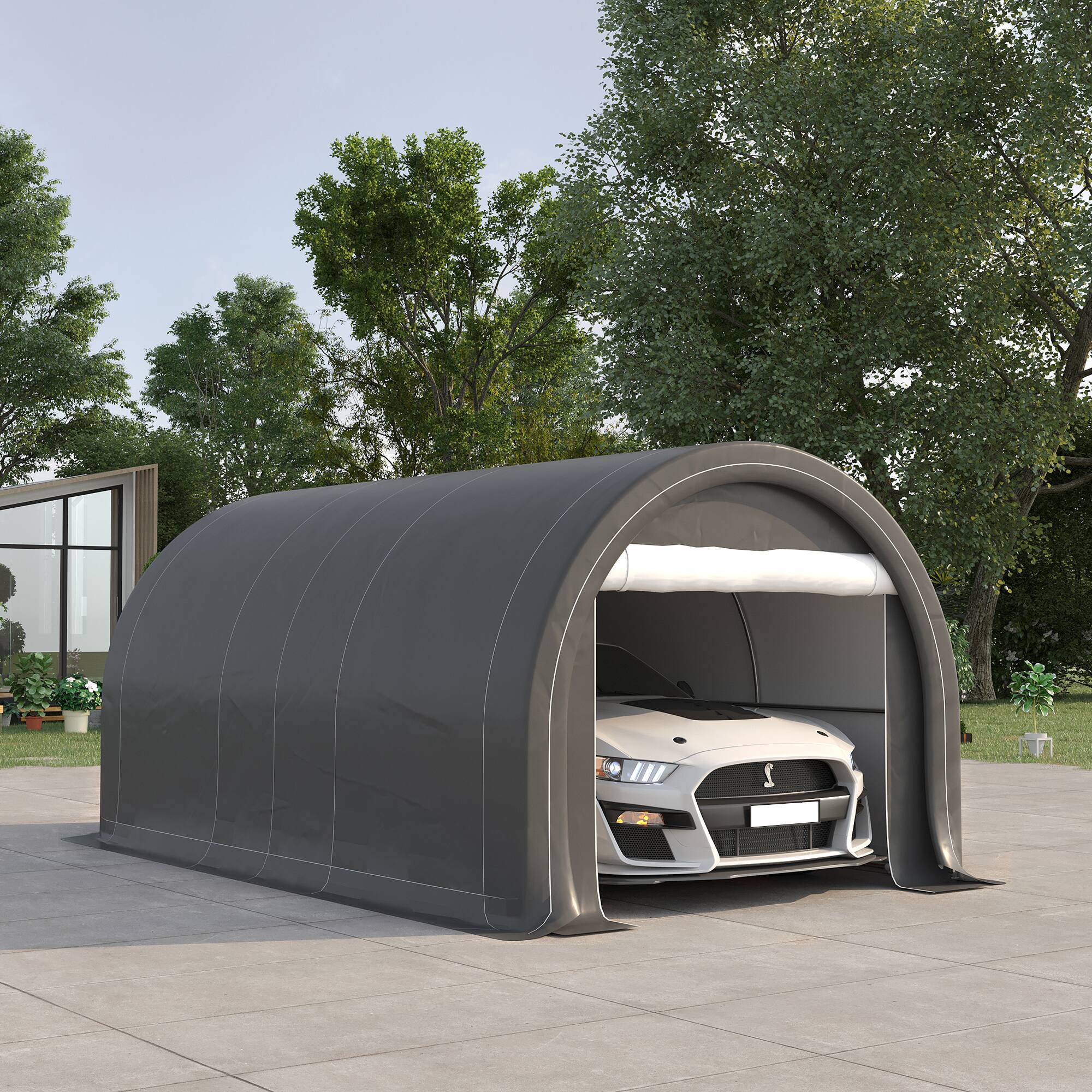 Alt View 1. Outsunny - 10' x 16' Carport, Heavy Duty Portable Garage Storage Tent with Large Zippered Door, Anti-UV PE Canopy Cover - Grey.
