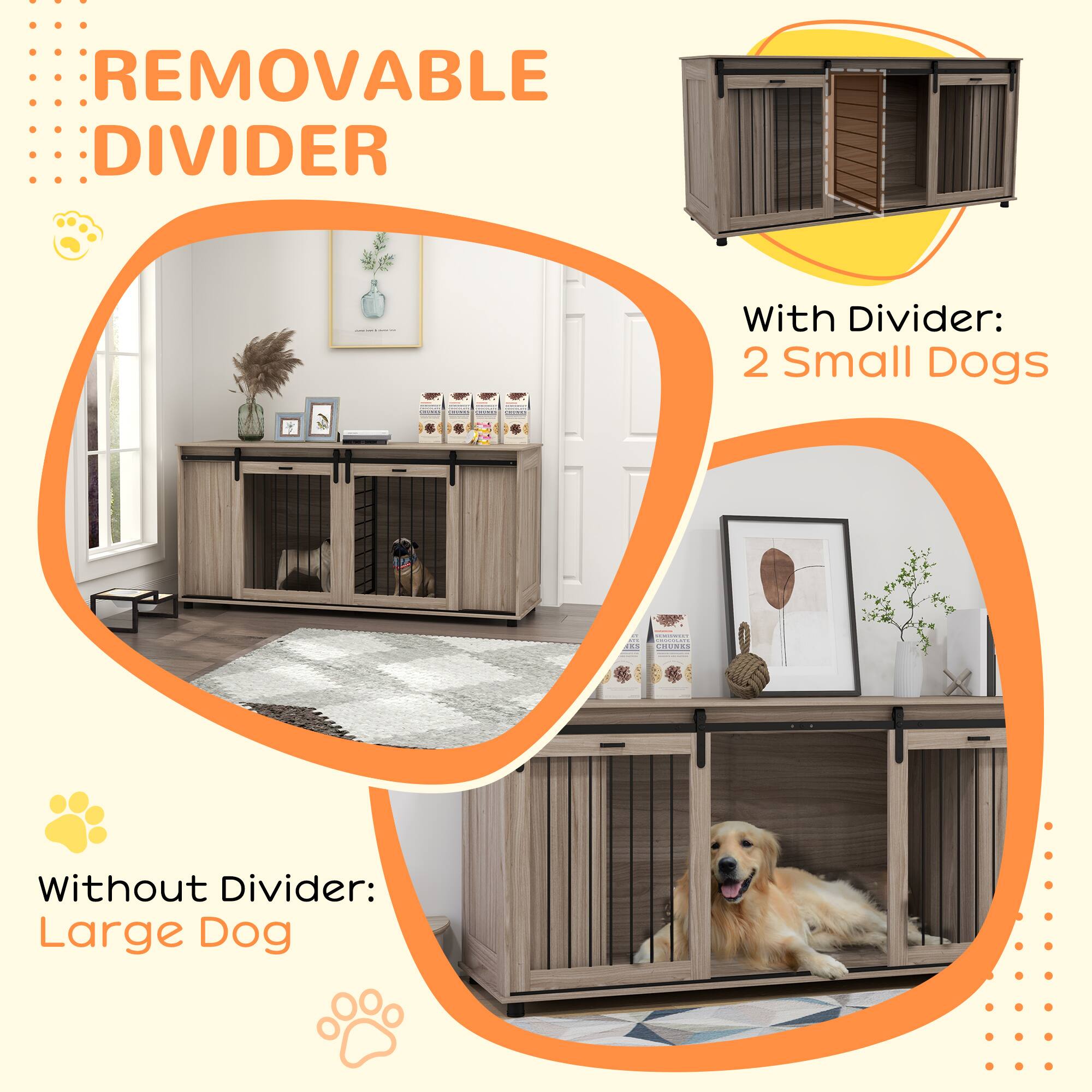 REMOVABLE DIVIDER

With Divider: 2 Small Dogs

Without Divider: Large Dog