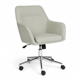 Martha Stewart - Rayna Upholstered Swivel Home Office Chair with Flared Arms - Light Gray Fabric/Polished Nickel Frame