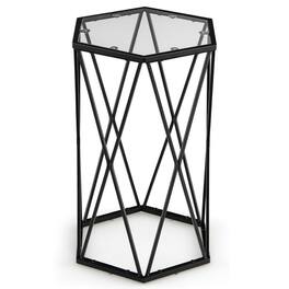 Kadyn - Nightstand,Coffee Side Table,Hexagonal Accent End Table with Tempered Glass Top and Metal Frame - Black