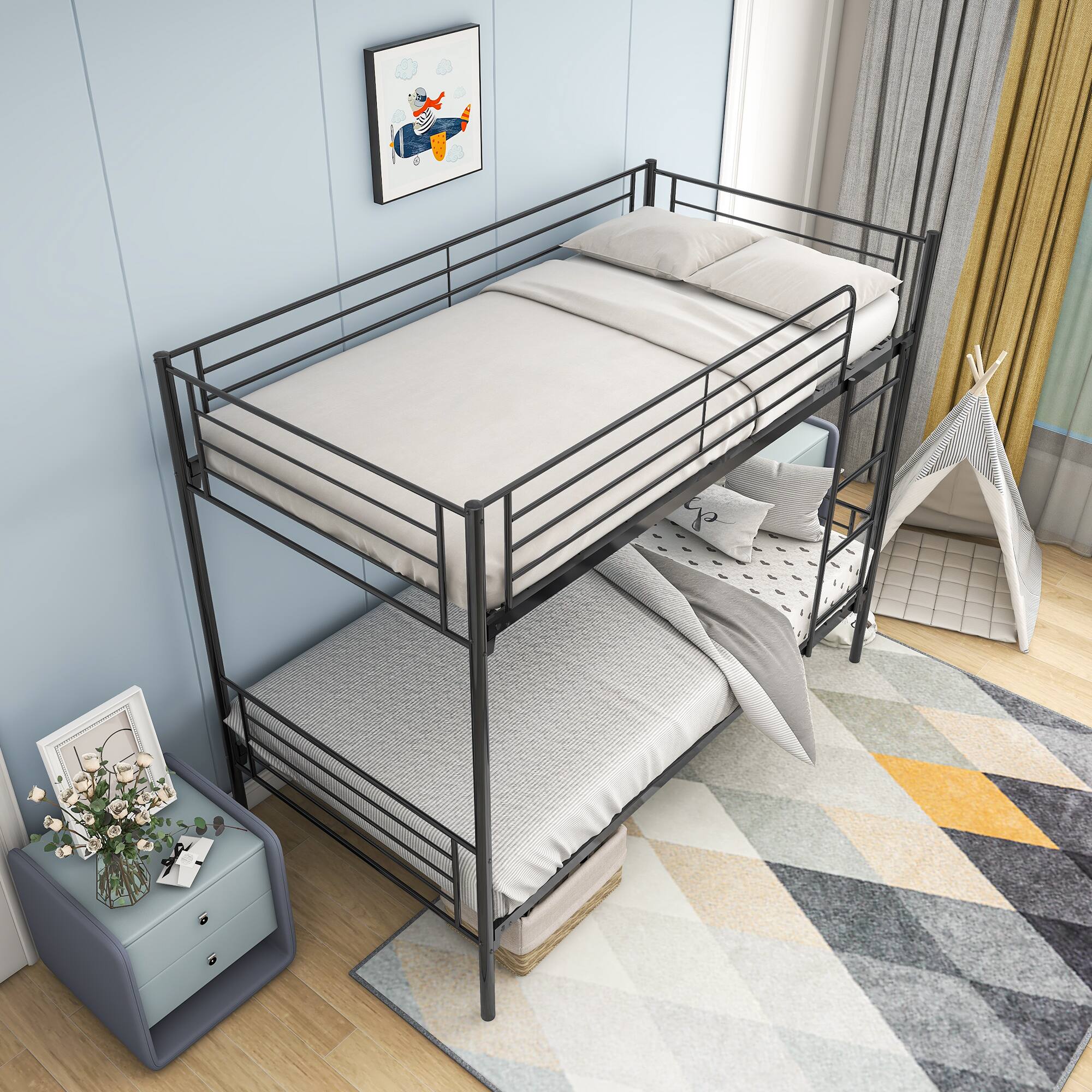 Alt View 4. Ecooso - Twin over Twin Bunk Bed, Metal Frame with Ladder - Black.